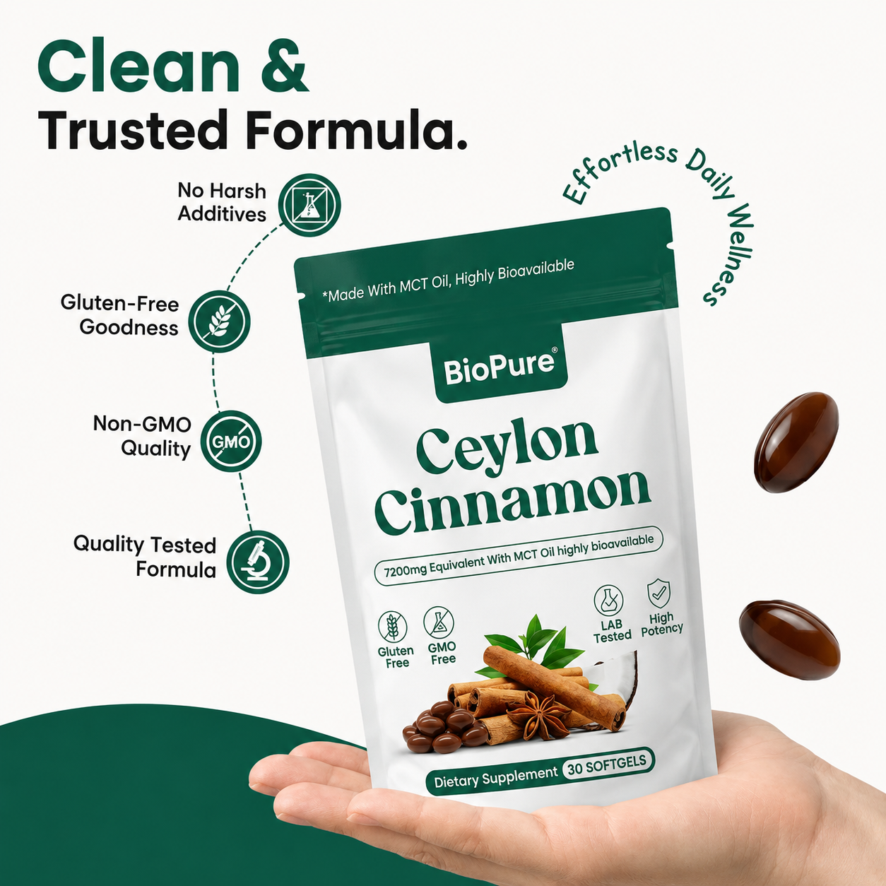 Ceylon Cinnamon 7200mg Equivalent with MCT Oil